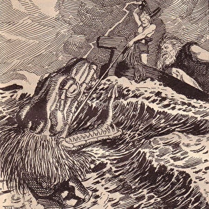 Thor and Hymir Fishing. Illustration for The Edda: Germanic Gods and Heroes by Hans von Wolzogen