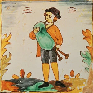 Tiles of the Palmita series. Musician playing the bagpipe (rustic)
