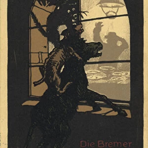 Title design of the book Town Musicians of Bremen by the Brothers Grimm, 1910s. Artist: Anonymous
