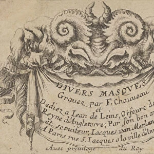 Title Plate with Two Satyr Heads, from Divers Masques, ca. 1635-45