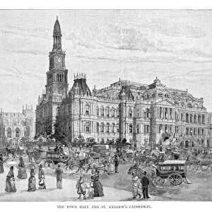 The Town Hall and St Andrews Cathedral, Sydney, New South Wales, Australia, 1886