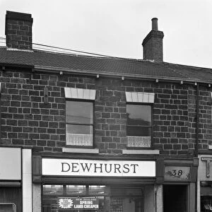 Traditional butchers shop in the South Yorkshire town of Mexborough, 1962. Artist