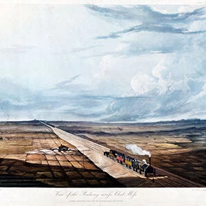 Train crossing Chat Moss, Lancashire, 1831. Artist: Henry Pyall
