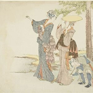 Travelers stopping at a mile post, Japan, c. 1805 / 06. Creator: Hokusai