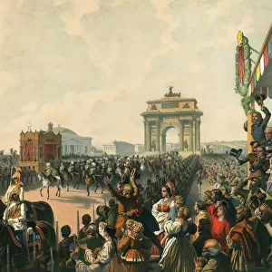 Triumphal entry of their Majesties Alexander II and Maria Alexandrovna into Moscow, 1856. Artist: Mihaly Zichy