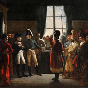 Tsar Alexander I presenting the Kalmyks, Cossacks and Bashkirs of Russian army to Napoleon I, Tilsit Artist: Bergeret, Pierre-Nolasque (1782-1863)
