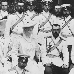Tsar Nicholas II and Tsarina Alexandra Fyodorovna of Russia with a group of army officers, c1904