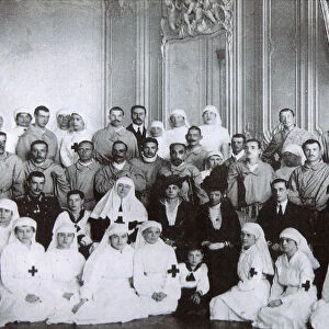Tsarina Maria Fyodorovna of Russia visiting a hospital in Kiev, 1915