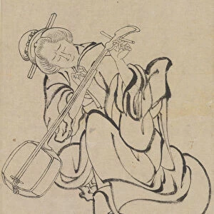 Tuning the Samisen, late 18th-early 19th century. Creator: Hokusai