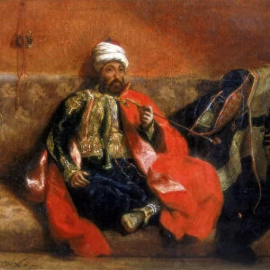 Turk Sitting Smoking on a Couch, 19th century. Artist: Eugene Delacroix