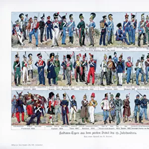 Types of soldiers from the middle of the 19th century, 1900. Artist: Richard Knotel