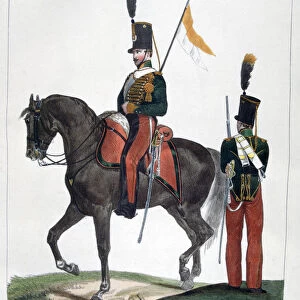 Uniforms of the 12th and 16th Regiment of Chasseurs, France, 1823. Artist: Charles Etienne Pierre Motte