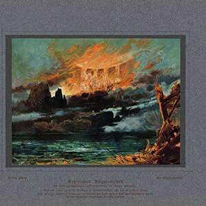 Valhalla on fire. Stage design for the opera Twilight of the Gods by Richard Wagner, 1896