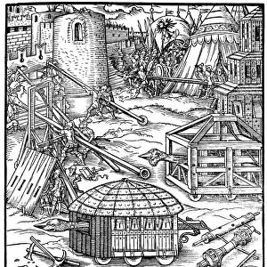 Various forms of siege equipment, including battering rams, 1547