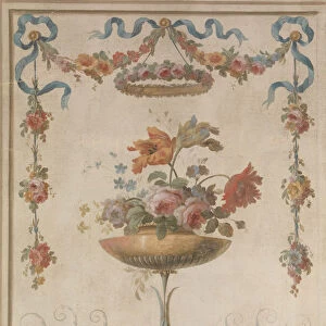Vase of Flowers Resting on Foliate Scrolls, 1770-90. Creator: French Painter, 18th century