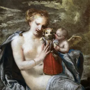Venus, Cupid and little dog dressed as a child. Creator: Liberi, Pietro (1605-1687)