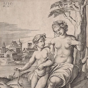 Venus and Eros, dated 1516. Creator: Agostino Veneziano