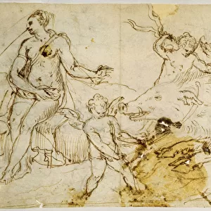 Venus, putti and a wild Boar, c. 1520-1540. Artist: Perino del Vaga
