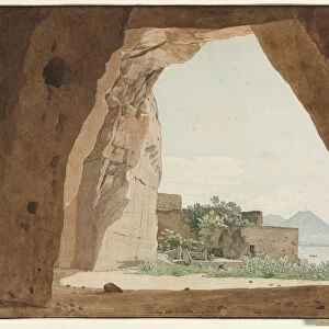 Vesuvius and the Bay of Naples from a Cave, 1820. Creator: Adolf von Heydeck (German, 1787-1856)