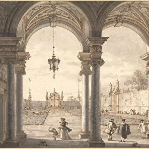 View through a Baroque Colonnade into a Garden, 1760-1768. Artist: Canaletto (1697-1768)