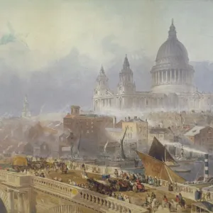 View of Blackfriars Bridge and St Pauls Cathedral, London, 1840. Artist: David Roberts