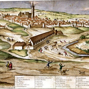 View of the city of Seville, engraving of 16th century