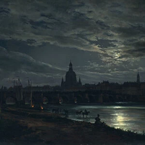 View of Dresden by Moonlight, 1839. Artist: Dahl, Johan Christian Clausen (1788-1857)
