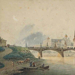 View of the Kremlin and Moskvoretsky bridge from the Moskva River embankment, 1870