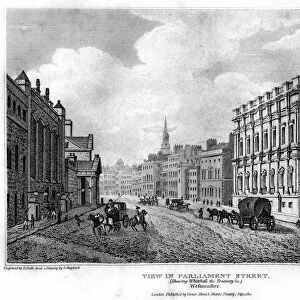 View in Parliament Street, Westminster, London, 1810. Artist: R Roffe