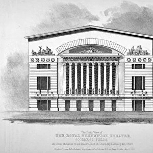 Front view of the Royal Brunswick Theatre, Goodmans Fields, Stepney, London, 1828