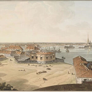 View to the Spit of Vasilyevsky Island and Peter and Paul Fortress, Between 1802 and 1805. Artist: Atkinson, John Augustus (1775-1831)
