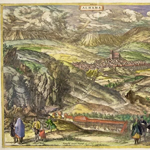 View of the town of Alhama (Granada). Engraving for the work Civitates Orbis Terrarrum