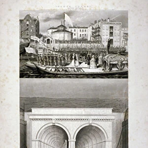 Two views of the Thames Tunnel, commemorating the visit by Queen Victoria, London, 1843