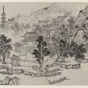 Twelve Views of Tiger Hill, Suzhou: Distant View of Tiger Hill from the Canal Mooring, after 1490