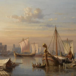 Viking ships on the River Thames, Mid of the 19th century. Artist: Koster, Everhardus (1817-1892)