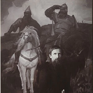 Viktor Vasnetsov before his painting Bogatyrs. Artist: Anonymous