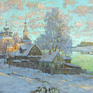 Village in the Winter Sun, 1919. Creator: Gorbatov, Konstantin Ivanovich (1876-1945) Village in the Winter Sun, 1919. Creator: Gorbatov, Konstantin Ivanovich (1876-1945)