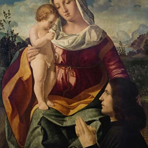Virgin and child with a Donor, 1504. Artist: Previtali, Andrea (ca 1480-1528)