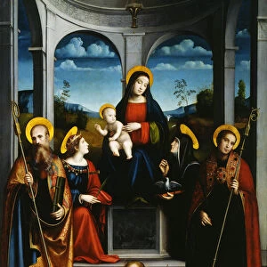 Virgin and Child with Saints Benedict, Justina, Placidus and Scholastica, ca 1515. Artist: Francia, Francesco (1450-1517)