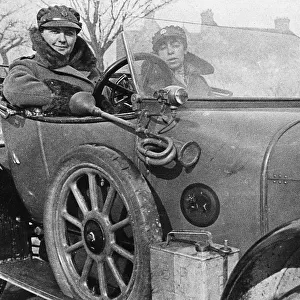 Volunteer women drivers in a Wolseley, donated towards the war effort, Cambridge, World War I, 1915