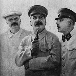 Vyacheslav Molotov, Joseph Stalin and Kliment Voroshilov on the Central Aerodrome, June 25, 1937, 1937