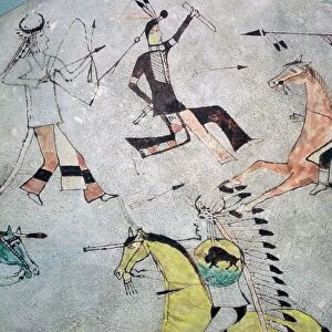 Detail of a war shield showing North American Indians in battle