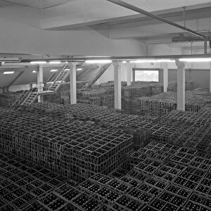 Warehouse full of crates of bottles, Ward & Sons, Swinton, South Yorkshire, 1960