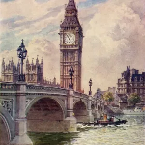 Westminster Bridge and Big Ben, c1948. Creator: Unknown