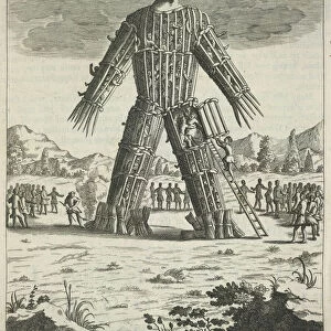 Wicker man (from Britannia Antiqua Illustrata by Aylett Sammes), 1676. Artist: Anonymous