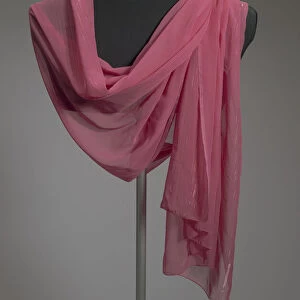 Wide pink scarf with metallic border from Maes Millinery Shop, 1941-1994