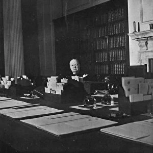 Winston Churchill in the Cabinet Room of 10 Downing Street, c1940s, (1945)