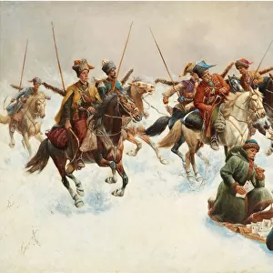 Winter landscape with Cossacks. Artist: Baumgartner-Stoiloff, Adolf (1850-1924)