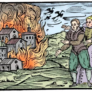 Witches destroying a house by fire - Swabia, 1533