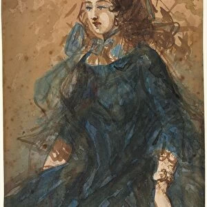 Woman in a Blue Dress (recto); War Encampment Scene (verso), 1855-1860. Creator: Constantin Guys